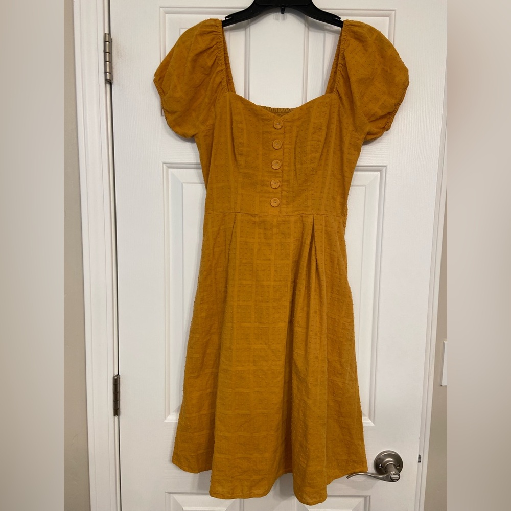 ModCloth More The Merrier Marigold Mustard Yellow Cotton Dress Sz Small - Picture 2 of 15